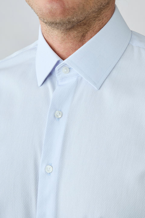 Light Blue Long Sleeve Slim Fit Cotton Dobby Shirt