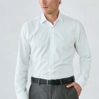 White Long Sleeve Slim Fit Ribbed Cotton Shirt