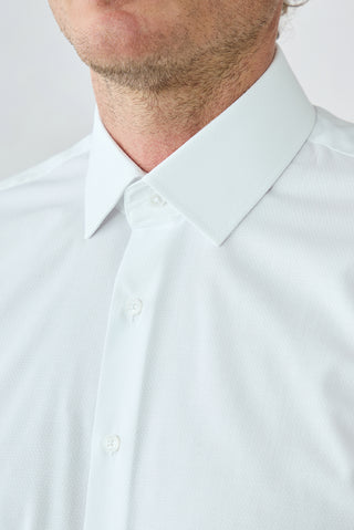 Beyaz Uzun Kol Slim Fit Pamuklu Armürlü Gömlek