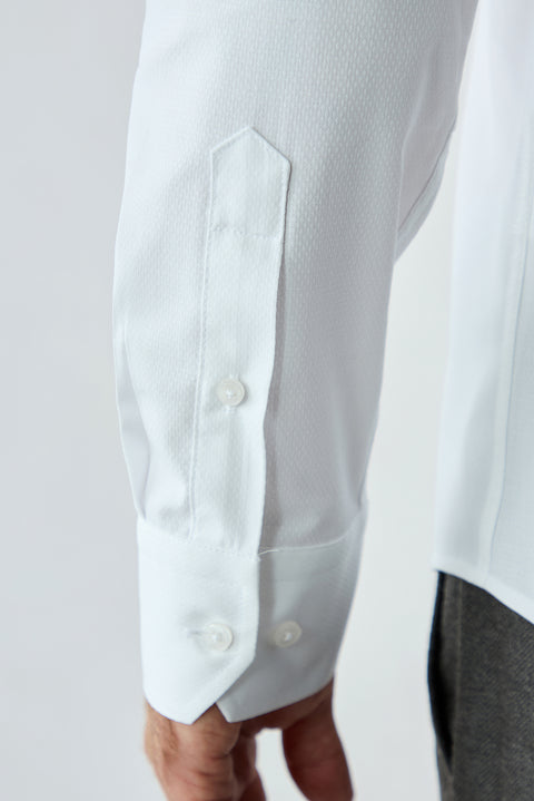 White Long Sleeve Slim Fit Ribbed Cotton Shirt