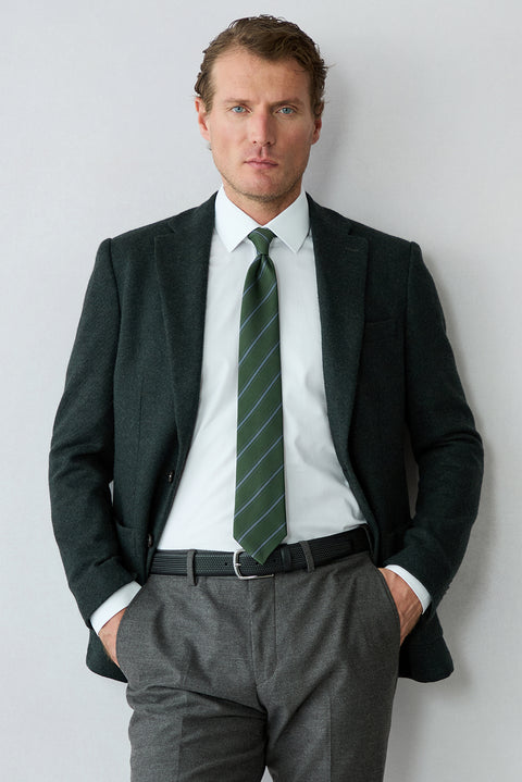 White Long Sleeve Slim Fit Ribbed Cotton Shirt