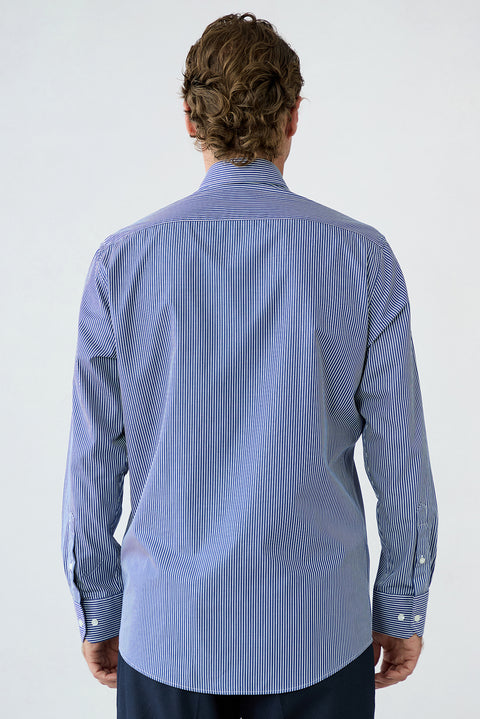 Dark Navy Long Sleeve Regular Fit Cotton Striped Shirt