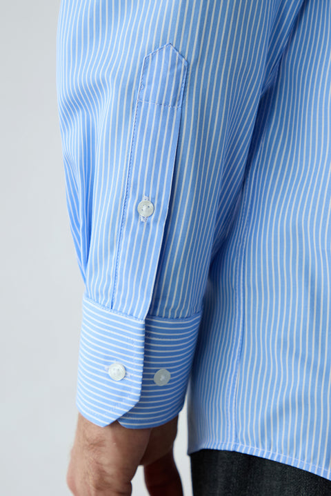 Blue Long Sleeve Regular Fit Cotton Striped Shirt