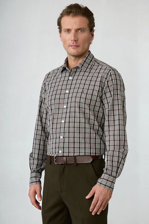 Bitter Coffee Long Sleeve Regular Fit Cotton Plaid Shirt
