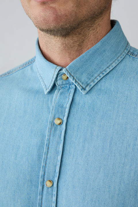 Light Blue Long Sleeve Regular Fit Denim Shirt