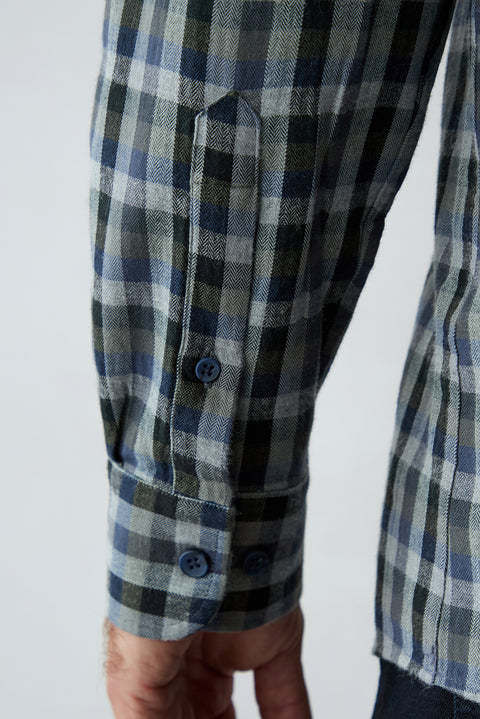 Khaki Long Sleeve Regular Fit Plaid Cotton Shirt