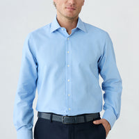 Blue Long Sleeve Regular Fit Dobby Cotton Shirt