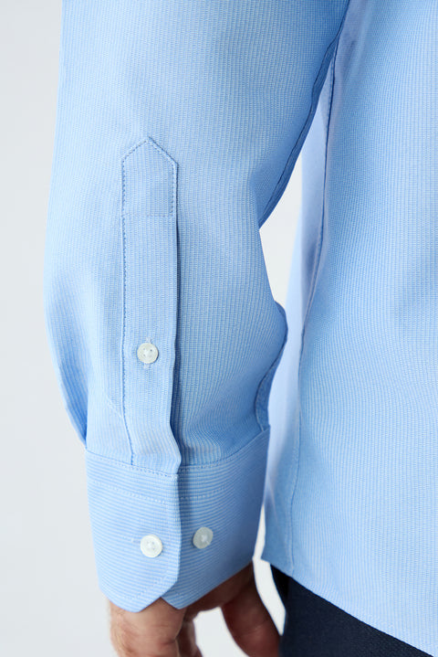 Blue Long Sleeve Regular Fit Dobby Cotton Shirt