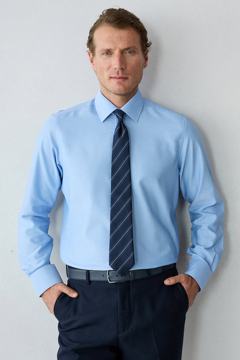 Blue Long Sleeve Regular Fit Dobby Cotton Shirt