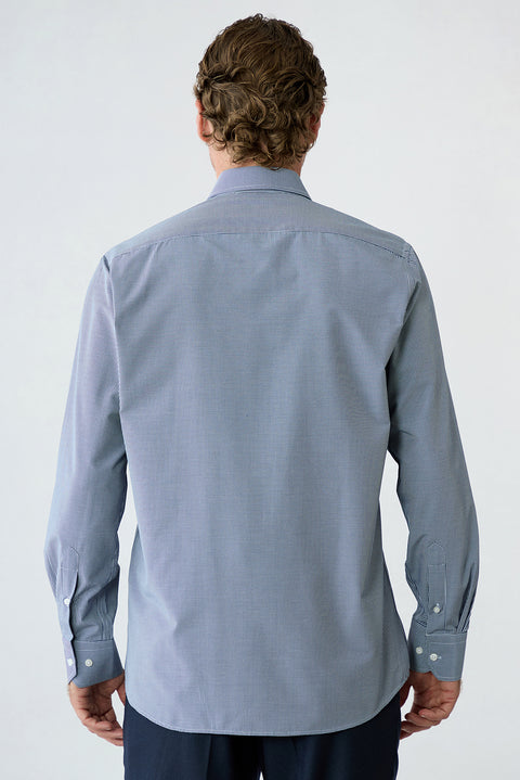 Dark Navy Long Sleeve Regular Fit Plaid Cotton Shirt