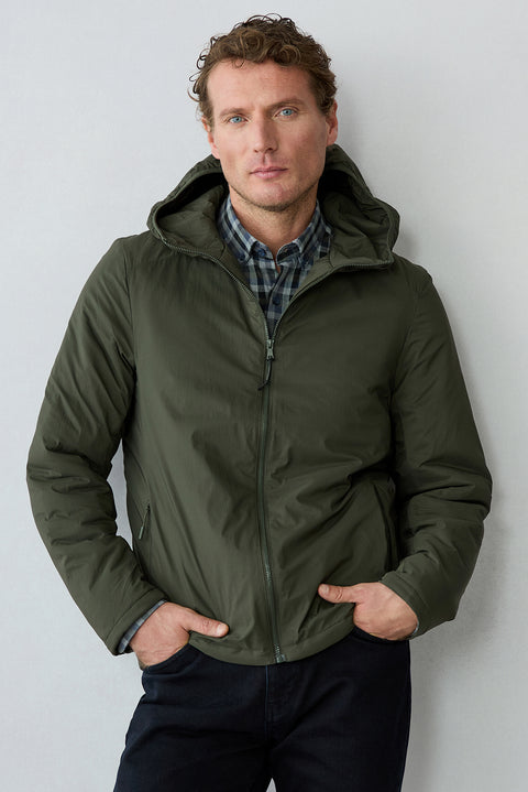 Mid Khaki Regular Fit Plain Hooded Jacket