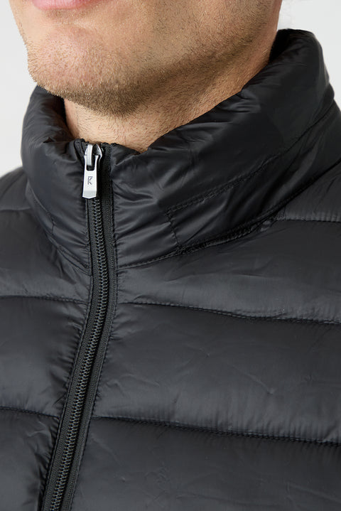 Black Regular Fit Stand-Up Collar Plain Quilted Casual Jacket