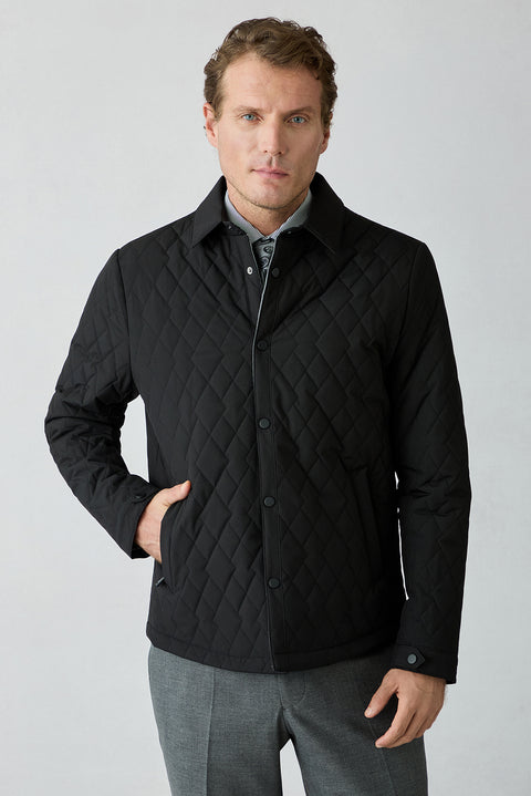 Black Regular Fit Shirt Collar Snap Button Jacket