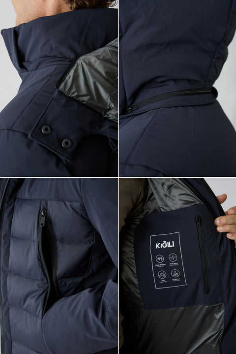 Dark Navy Regular Fit Plain Hooded Coat