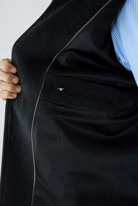 Dark Anthracite Regular Fit Stand-Up Collar Plain Classic Coat