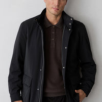 Black Regular Fit Stand-Up Collar Casual Coat