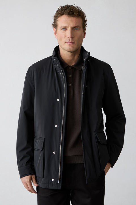 Black Regular Fit Stand-Up Collar Casual Coat