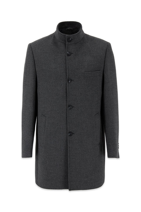 Dark Anthracite Regular Fit Stand-Up Collar Classic Coat