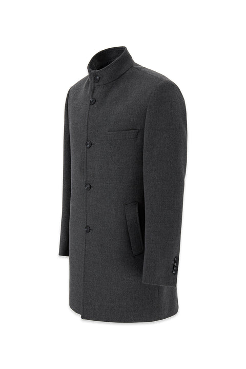 Dark Anthracite Regular Fit Stand-Up Collar Classic Coat
