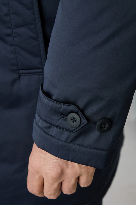 Dark Navy Regular Fit Plain Bonded Overcoat
