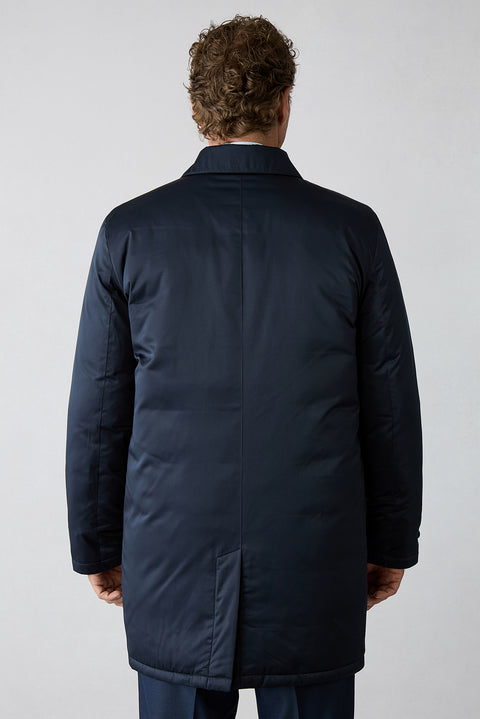 Dark Navy Regular Fit Plain Bonded Overcoat