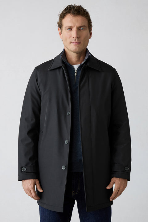 Black Regular Fit Shirt Collar Plain Overcoat