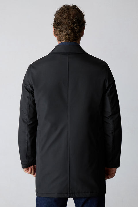 Black Regular Fit Shirt Collar Plain Overcoat