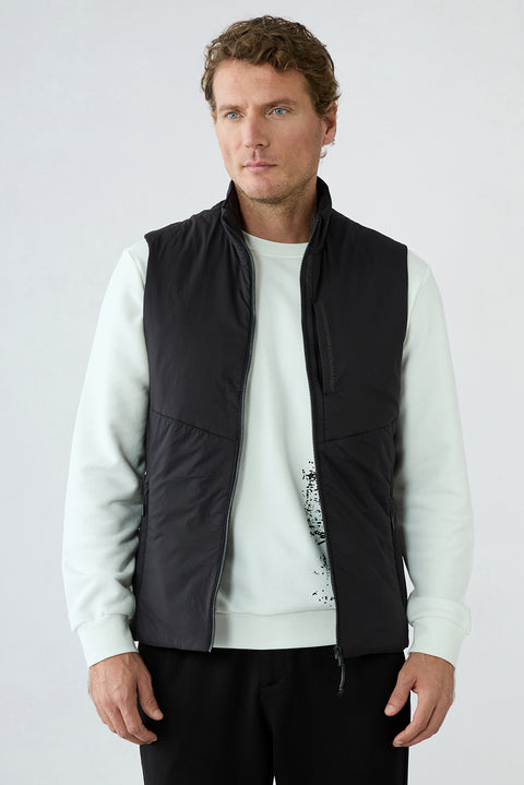 Black Regular Fit Plain Bonded Vest