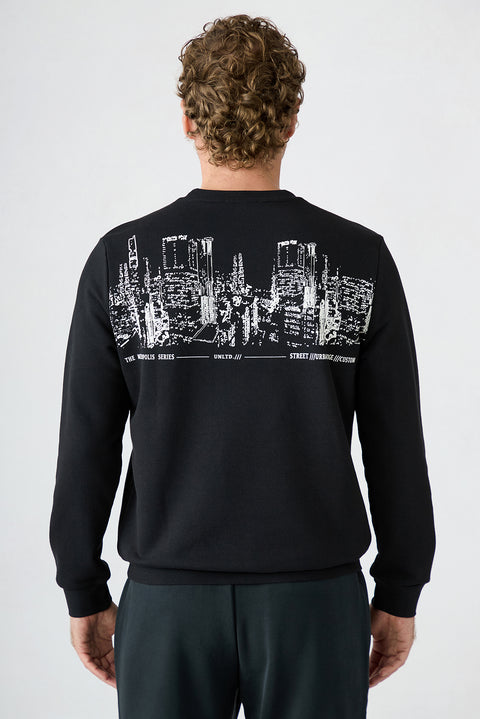 Black Crew Neck Oversized Cotton Sweatshirt