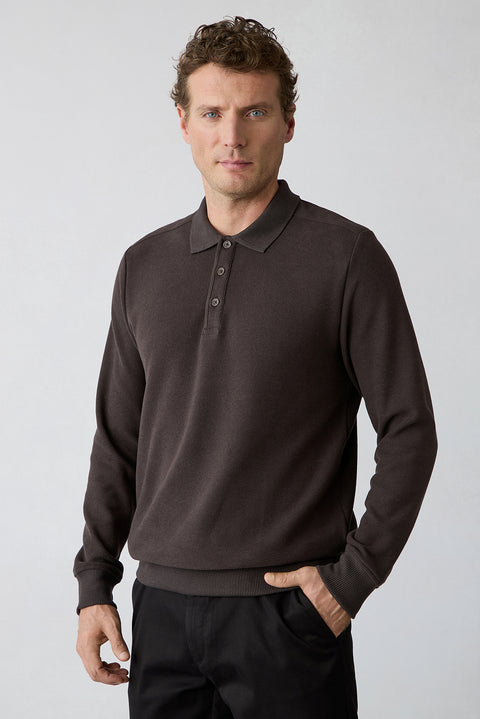 Koyu Kahve Polo Yaka Regular Fit Pamuklu Sweatshirt