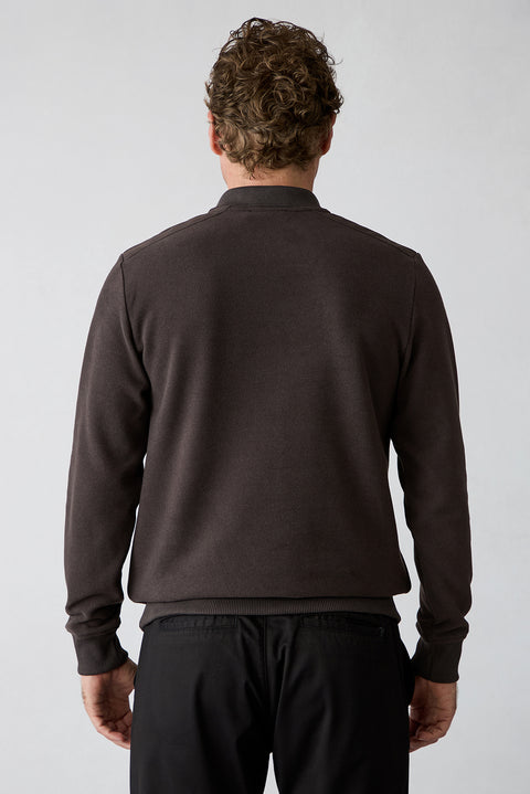 Koyu Kahve Polo Yaka Regular Fit Pamuklu Sweatshirt
