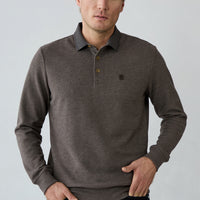 Light Brown Melange Polo Neck Regular Fit Cotton Sweatshirt