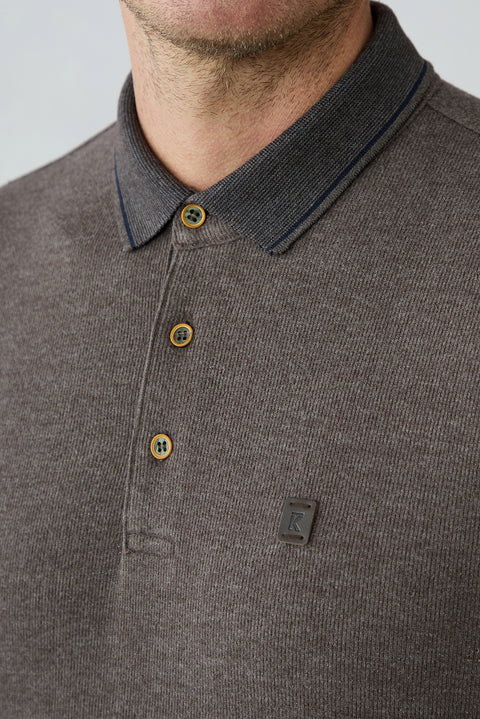Light Brown Melange Polo Neck Regular Fit Cotton Sweatshirt
