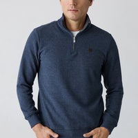 Mid Navy Melange Boat Neck Regular Fit Cotton Sweatshirt