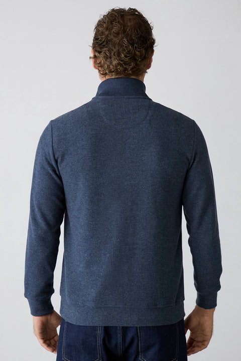Mid Navy Melange Boat Neck Regular Fit Cotton Sweatshirt