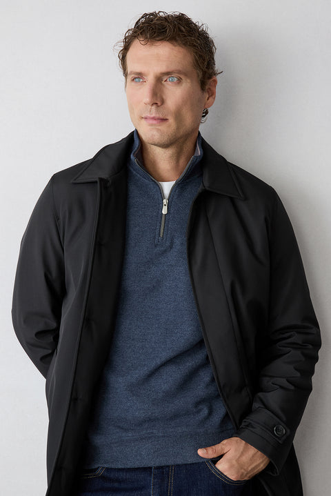 Mid Navy Melange Boat Neck Regular Fit Cotton Sweatshirt