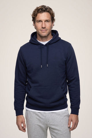 Koyu Lacivert Kapüşonlu Cepli Regular Fit Şardonlu Sıcak Tutan Pamuklu Basic Sweatshirt