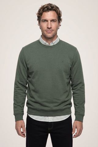 Orta Haki Bisiklet Yaka Regular Fit Pamuklu Şardonlu Sıcak Tutan Basic Sweatshirt