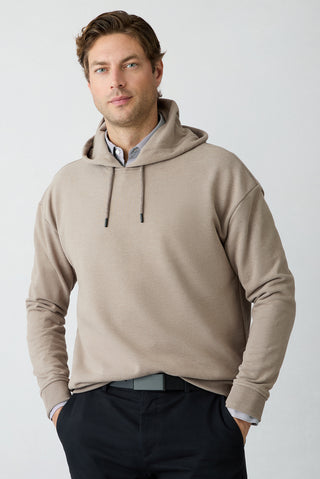 Açık Kahve Melanj Oversize Düz Kapüşonlu Pamuklu Sweatshirt