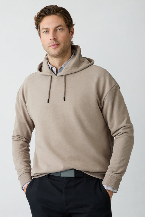 Light Brown Melange Oversize Plain Hooded Cotton Sweatshirt