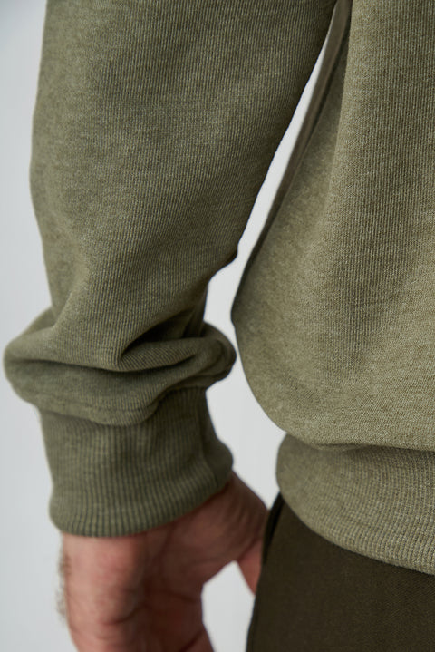 Medium Khaki Mélange Oversized Plain Hooded Cotton Sweatshirt