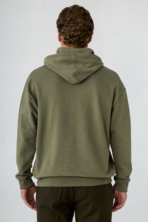 Medium Khaki Mélange Oversized Plain Hooded Cotton Sweatshirt