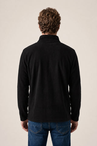 Siyah Fermuarlı Bato Yaka Regular Fit Polar Sweatshirt