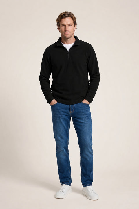 Siyah Fermuarlı Bato Yaka Regular Fit Polar Sweatshirt