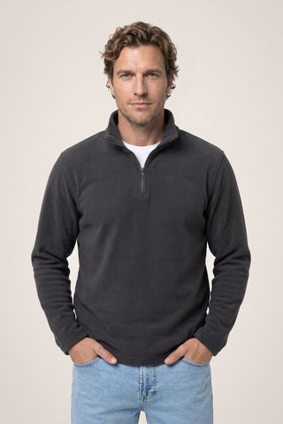Orta Antrasit Fermuarlı Bato Yaka Regular Fit Polar Sweatshirt