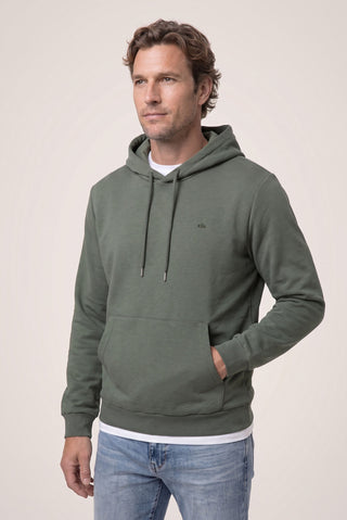 Orta Haki Kapüşonlu Regular Fit Pamuklu Cepli Sweatshirt