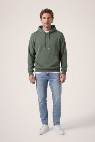 Orta Haki Kapüşonlu Regular Fit Pamuklu Cepli Sweatshirt