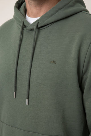 Orta Haki Kapüşonlu Regular Fit Pamuklu Cepli Sweatshirt