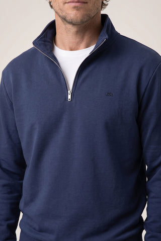 Koyu Lacivert Fermuarlı Yarım Balıkçı Yaka Regular Fit Pamuklu Basic Sweatshirt