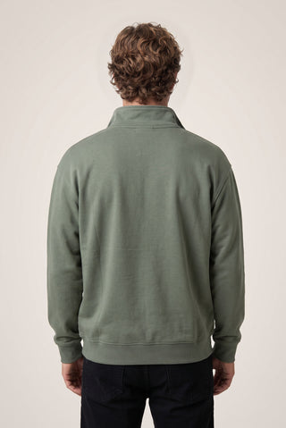 Orta Haki Fermuarlı Yarım Balıkçı Yaka Regular Fit Pamuklu Basic Sweatshirt
